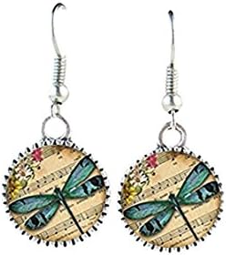 Vintage dragonfly earring animal jewlery glass cabochon long earrings