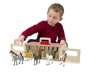 Melissa & Doug Take-Along Show-Horse Stable Play Set With Wooden Stable Box and 8 Toy Horses