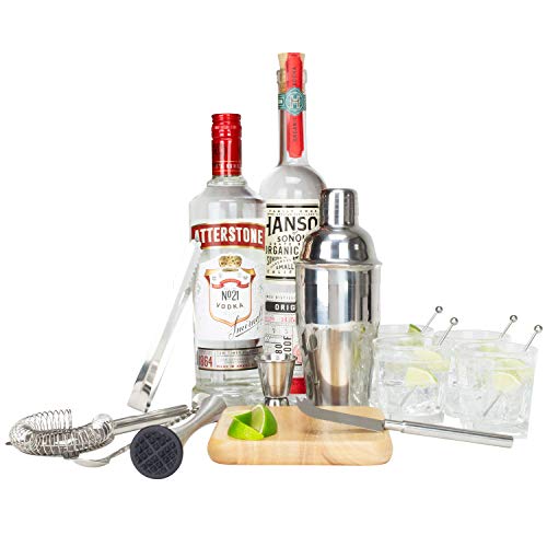 Atterstone 17-Piece Premium Travel Cocktail Set, Portable Bar-Ware Box Kit for Bartenders and Mixologists, Complete Bar Tool Accessories Kit for Hosting Serving and Entertaining