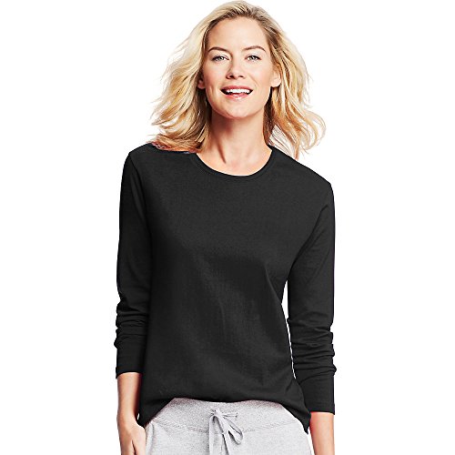 Hanes Women's Long-Sleeve Crewneck T-Shirt, Ebony, XL