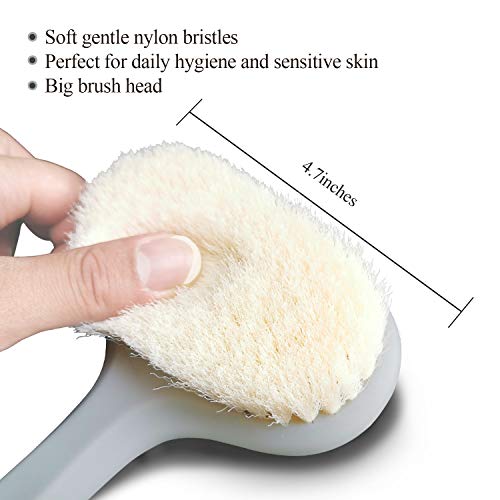 Body Bath Brush with Soft Bristles,Wet Brushing Back Scrubber for Shower with 18 inches Long Handle,Gentle Promote Healthy Glowing Skin and Beauty(Grey)