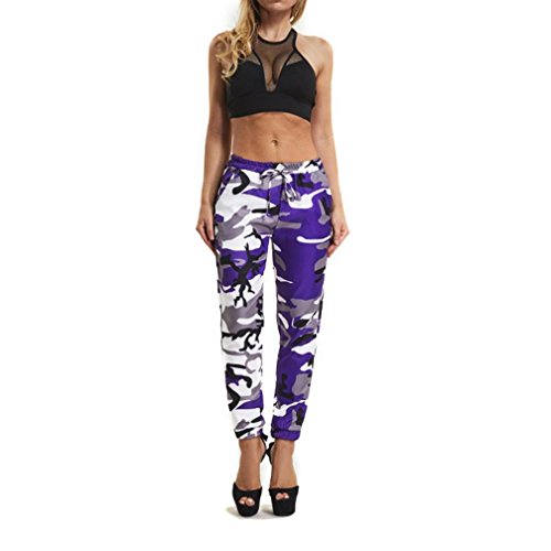 KESEELY Women Sports Trousers Clearance Ladies Sports Camo Cargo Pants Outdoor Casual Camouflage Trousers (XL, Purple)