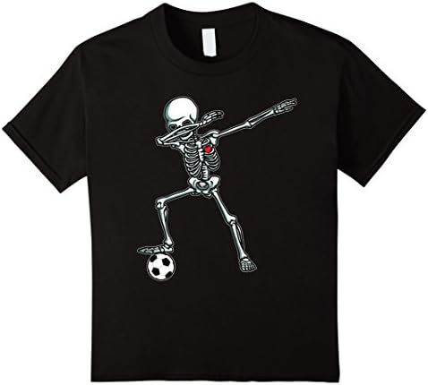 Kids Dabbing Skeleton Soccer T-Shirt Ball Dab Hip Hop Skull Gift 12 Black