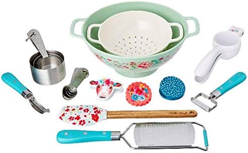 Spring and Frontier Collection 18-Piece Complete Cooking and Prep Set, Teal - Cooking Utensils Set with Measuring Cups, Measuring Spoons, Citrus Press, and Colanders