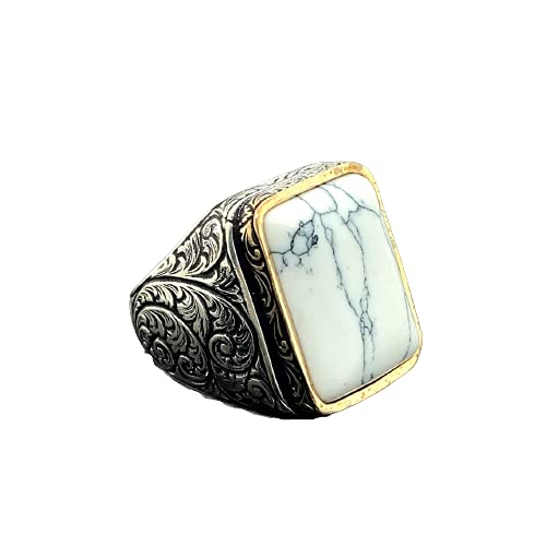 Sterling Silver Ring, White Turquoise Stone, Men Rings, Natural