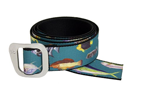 Defender Aluminum Slide Web Belt in Colorful Patterns Made in USA by Thomas Bates (Aquarium Aqua)