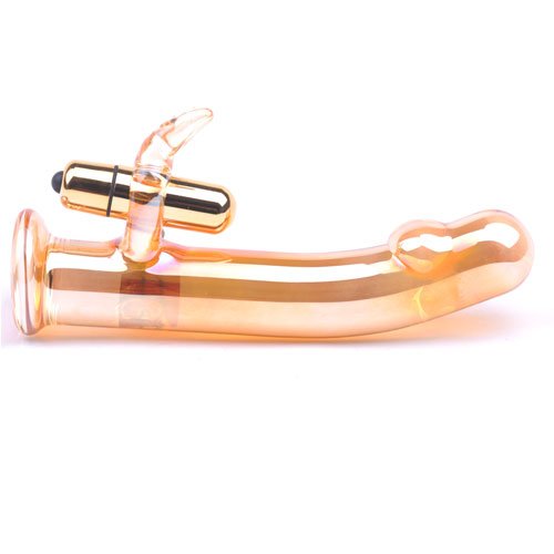 PleasureBoxxx Rabbit Vibrator Glass Dildo Sex Toy Golden