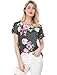 Allegra K Women's Floral Prints Boat Neck Short Sleeves High Low Hem Top XL Grey