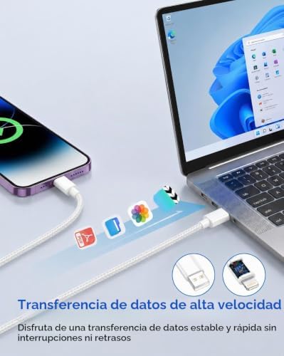 Cabo de Carregamento Rápido para iPhone 3M 2Pack, Cabo USB Lightning [Certificado MFi] Cabo de nylon Carregador Cabo USB Lightning para iPhone Capa USB para iPhone 14/13/12/11/X/X/XS/XR/8/7/6/5/SE, iPad, AirPods