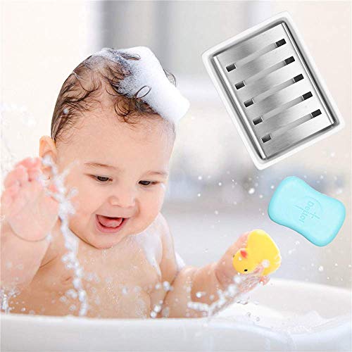 Slideep Ceramic Soap Dish Holder, Stainless Steel Soap Bar for Bathroom and Shower, Double Layer Draining Soap Box