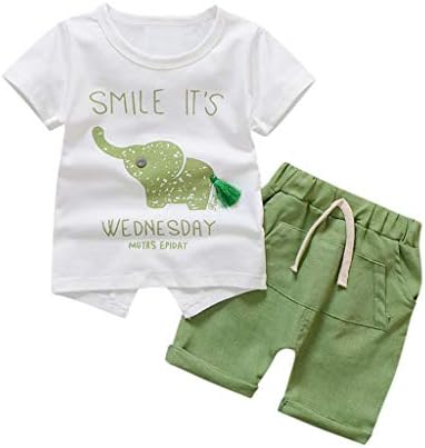 Mosstars 2pc Toddler Outfits Set, Baby Girls Boys Cute Cartoon Elephant Tops T-Shirt Shorts for 0-3 Years Infant Cotton Top Solid Color Pants Suit