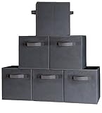 Dual Handle Storage Cubes - Set of 6 Dark Gray Bins for Cube Storage - Foldable Box Containers