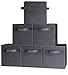 Dual Handle Storage Cubes - Set of 6 Dark Gray Bins for Cube Storage - Foldable Box Containers