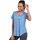 Alovien Short Sleeve Workout Shirts Women Loose Fit, V-Neck Women Exercise T-Shirt Workout Top, Dry Fit Yoga Gym Sport Tops