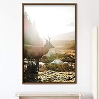 Framed Canvas Wall Art Deer Animals Deer Multicolor Photography Rustic Urban - 16x24 inches