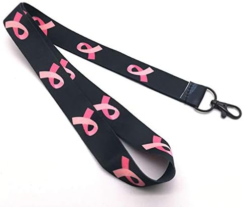 Cancer Awareness Lanyards Neck Strap Lanyard 4 Designs Cancer Logo Breast Cancer UK Seller (Black Pink)