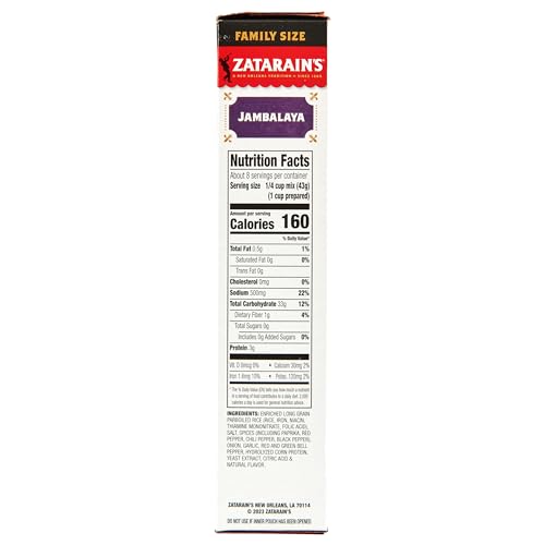 ZATARAIN’S RICE MIX, JAMBALAYA, FAMILY SIZE, LONG GRAIN RICE WITH ONIONS, BELL PEPPERS, GARLIC, PAPRIKA, AND RED PEPPERS, JUST ADD MEAT FOR EASY-PREP, NEW ORLEANS STYLE RICE MEAL, 12 OZ