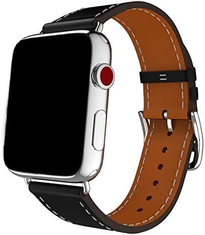 Apple Watch Band 42mm,Tamon Genuine Leather iwatch Strap Replacement Band with Stainless Metal Clasp For Apple Watch Series 3/2/1 Sport and Edition (42mm Leather Black)