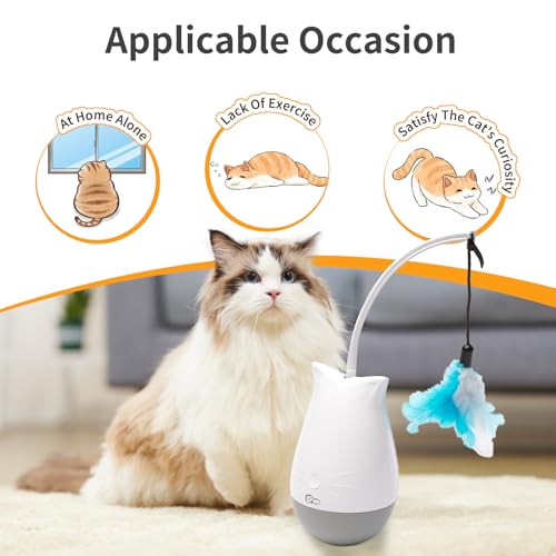 Interactive Cat Toys for Indoor Cats, Rechargeable Automatic Cat Feather Toys, 360° Rotating Electric Cat Wobble Toy with 2 Speed Modes, Quiet Moving Tumbler Cats Toys for Play Cats/Kitten