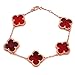 Red Black Onyx Malachite 18K Gold Plated Four-leaf Clover Bracelet/Classic Fashion 925 Sterling Silver Leaf Clover Pendant Bracelets for Women&Girls (Red)