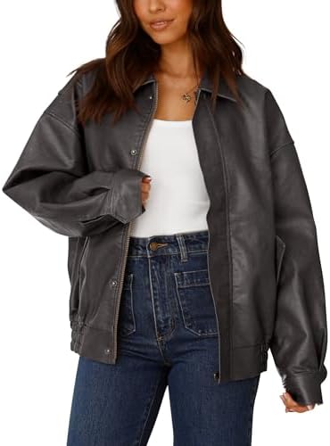 Women's Fashion 90's Oversized Vintage Black Leather Jacket