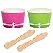 [ Momoka's Apron ] 96 ct. Ice Cream Paper Cup (4 oz) & Clear Dome Lids Set (with Wooden Ice Cream Paddle Spoons): Pink & Green