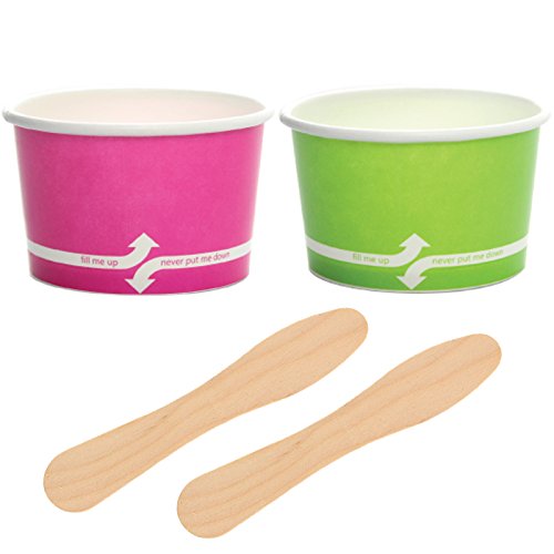 [ Momoka's Apron ] 96 ct. Ice Cream Paper Cup (4 oz) & Clear Dome Lids Set: Pink & Green - Thumbnail 3