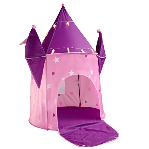 Alvantor Kids Tents Princess Crystal Castle with LED Lights Play-House Indoor and Outdoor Pink Pop Great Game and Toy Gift for Children Fun (Patent Pending), 35”x35”x51”