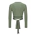 Mojessy Womens Deep V Long Sleeve Bolero Cardigan Surplice Wrap Tie up Crop Top, Army Green, M