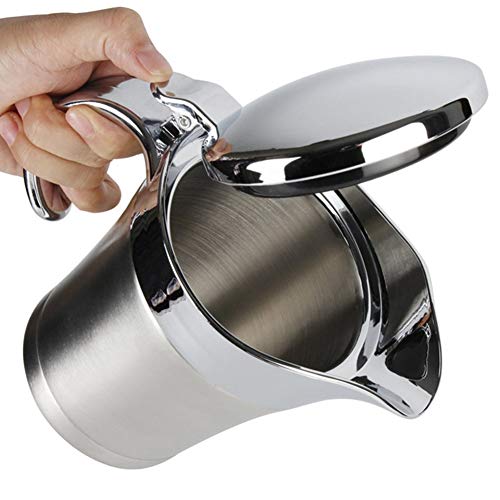 500ml Stainless Steel Sauce Jug Double Insulated Thermal Gravy Boat Sauce Vinegar Lid Jug Liquid Container for Gravy, Sauces, Custard and Much More(silver)