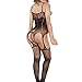 QueensHot Sexy Sheer Lingerie Babydoll Suspender Corset Nightie Leotard Body Suit Stocking,Black-cut Out Style,Large