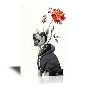 Abstract Art of a Husky Dog and Flowers