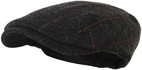 Newboy Caps Plaid Wool Flat Cap (L/XL, Plaid dark.black)