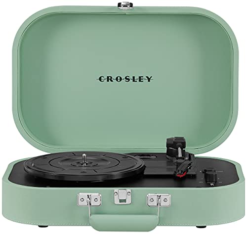 Crosley CR8009B-SEA Discovery Vintage Bluetooth in/Out 3-Speed Belt-Driven Suitcase Vinyl Record Player Turntable, Seafoam