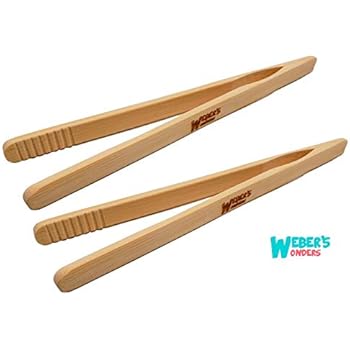 Set Of 2 Reusable Bamboo Toast Tongs - Wooden Toaster Tongs For Cooking & Holding - 8 Inch Long - Ideal Kitchen Utensil For Cheese Bacon Muffin Fruits Bread - Ultra Grip - Eco-friendly