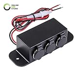 ONLINE LED STORE Automotive DC Power Outlet Extension [Heavy Duty] [12V-24V] [15 Amp] [in-Line Fuse] [Hardwire] Car Triple Socket Cigarette Lighter Plug Switch Box