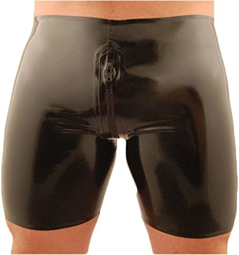VsvoLatex Men's Latex Trunks Boyshorts Crotch Zipper