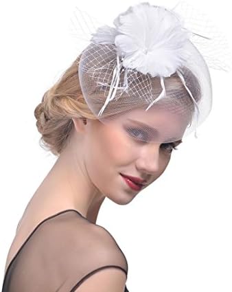Quistal Charming Netting Mesh Headband Feather Big Flowers Hair Band Party Girls Women Wedding Bridal Fascinator Cocktail Hat