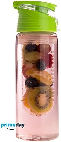 Infuser Water Bottle For Fruit, Herb, Vegetable Infusion - Green - 24oz 700ml Infused Water Sports Bottles with Flip Top - Unbreakable BPA EA Free Plastic
