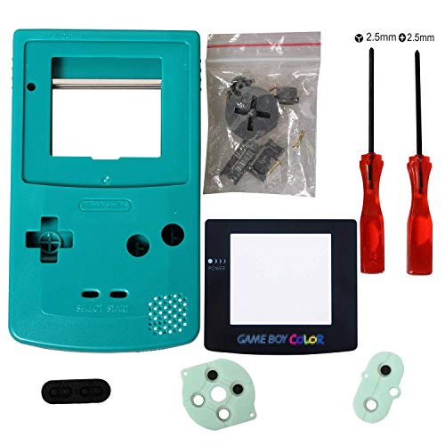 Gbc Shell,eJiasu Full Replace Parts Accessories Pack Replacement for Nintendo Gameboy Color Case GBC Housing(Cyan Case with Lens and Screwdriver)
