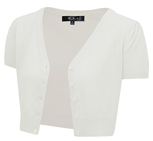 Cap Sleeve Crop Cardigan, 29Colors, Vintage Inspired, Pinup, by Mak MK2137-IVR-M - Thumbnail 3