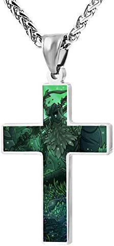 Unisex Knight Greenpath Ho-llow Cross Necklace 3D Printed Zinc Alloy Pendant Men Women
