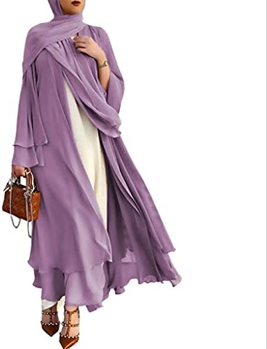 ZHINTE Muslim Long Sleeve Flowy Maxi Cardigan Islamic Open Front