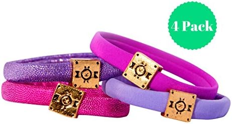 Kini Bands Hair Tie Bracelets (4 Pack) - Elastic Mermaid Ponytail Hair Bands No Crease – For Girls Teens Women – Stylish and Tangle Free - 6.5” Circumference - USA Handmade (Magenta/Gold)