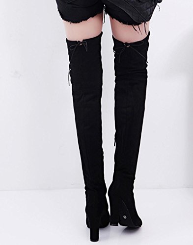 Tenworld Women's Faux Leather Thigh High Over The Knee Chunky Heel Long Boots (4.5, Black)