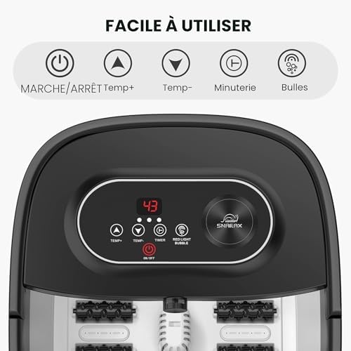 Bain de Pieds Pliable avec Chauffage et Massage, Spa Pour Pieds avec 14 Niveaux de Chauffage | Rouleaux Shiatsu | Bulles | Lumière Rouge | Minuterie, Massage Pieds Spa 35℃-48℃
