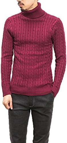 SITENG Men’s Fall Winter Fashion Solid High Turtle Neck Collar Pullover Sweater For Men (US S, Wine)