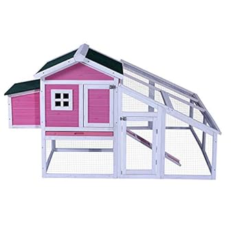 Lovupet 70 Wooden Chicken Coop Hen House Rabbit Hutch Big Backyard Pet Cage Pink X0327