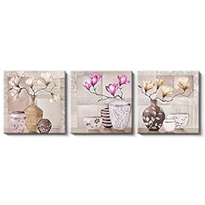 Canvas Wall Art Chinese Flowers and Birds Painting Artwork for Home Prints Framed - 12"x12"x3 Panels