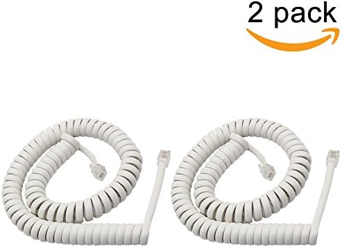 Uninex Coiled Modular Telephone Handset Cord RJ22 (12ft-2pack, White)